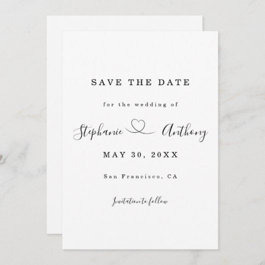 ハートで白黒をミニマル結婚化 セーブザデート (正面/裏面)