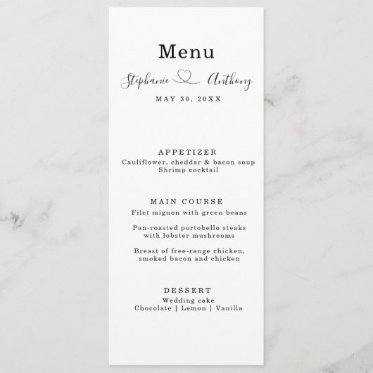 ハートで白黒をミニマル結婚化 メニュー (正面)