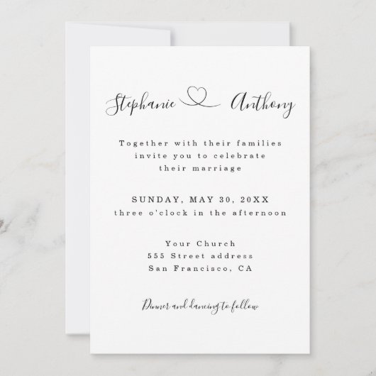 ハートで白黒をミニマル結婚化 招待状 (正面)