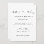 ハートで白黒をミニマル結婚化 招待状 (正面/裏面)