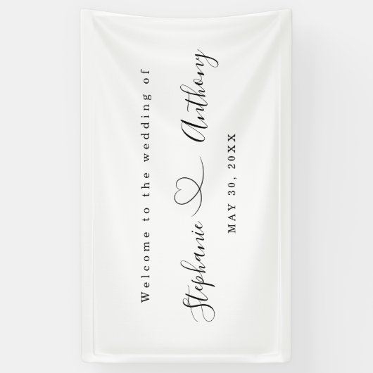 ハートで白黒をミニマル結婚化 横断幕 (縦)