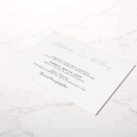 ハートで白黒をミニマル結婚化 箔招待状 (回転した状態)