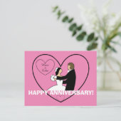 ハートで踊るかわいいカップル HAPPY ANNIVERSARY ポストカード (スタンド正面)
