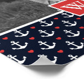 ハートといかりパターン |名前とイニシャルの追加 ポスター (角)