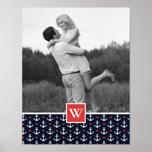 ハートといかりパターン |名前とイニシャルの追加 ポスター (正面)