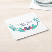 ハートとつる植物の結婚紙コースター スクエアペーパーコースター (アングル)