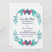 ハートとつる植物ウェディング日付の保存招待状 セーブザデート (正面/裏面)