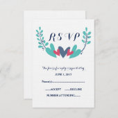 ハートとつる植物ウェディングRSVPカード 出欠カード (正面/裏面)
