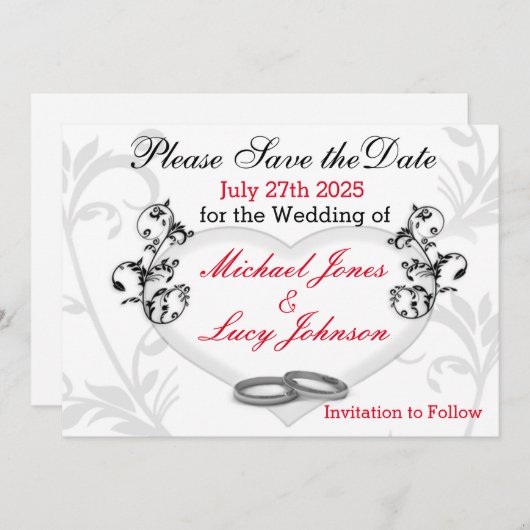 ハートとつる植物日付カードの保存 セーブザデート (正面/裏面)