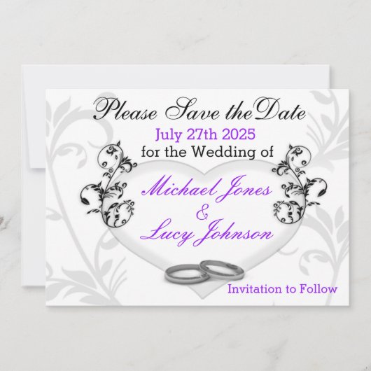 ハートとつる植物日付カードの保存 セーブザデート (正面)