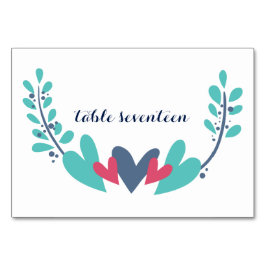 ハートとつる植物結婚のテーブルカード テーブルナンバー