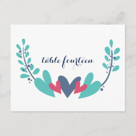 ハートとつる植物結婚のテーブル番号はがき ポストカード