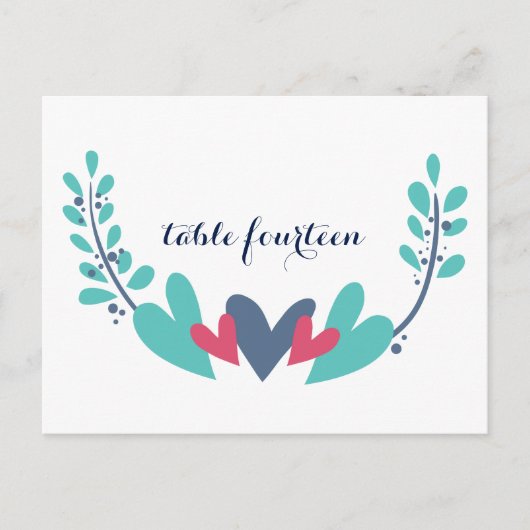 ハートとつる植物結婚のテーブル番号はがき ポストカード (正面)