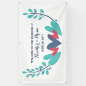 ハートとつる植物結婚のバナー 横断幕 (縦)