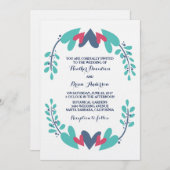 ハートとつる植物結婚式の招待 招待状 (正面/裏面)