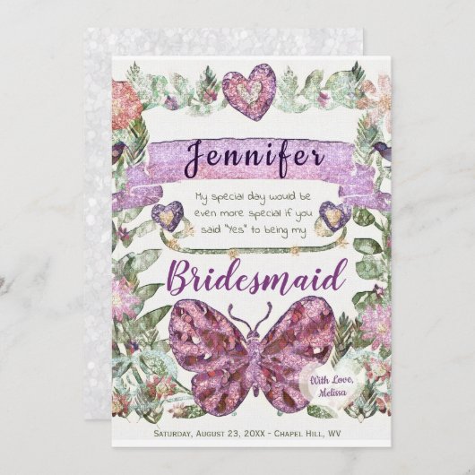 ハートとのメイド・オブ・オーナー(花嫁付き添い人) 招待状 (正面/裏面)