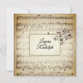 ハートとアンティークシー結婚ト音楽のテーマ 招待状 (裏面)