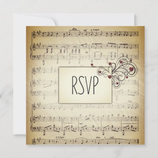 ハートとアンティーク音楽テーマ結婚式招待状 招待状 (裏面)