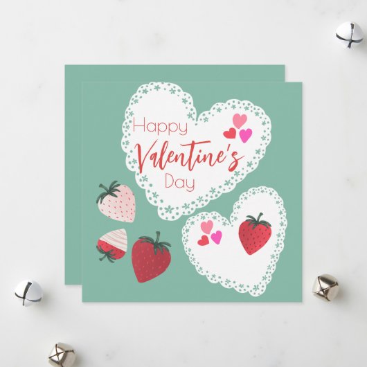 ハートとイチゴ幸せなバレンタインデー シーズンカード (正面/裏面インサイチュ)