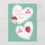 ハートとイチゴ幸せなバレンタインデー シーズンポストカード (正面)