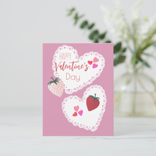 ハートとイチゴ幸せなバレンタインデー シーズンポストカード (スタンド正面)