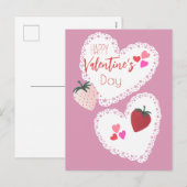 ハートとイチゴ幸せなバレンタインデー シーズンポストカード (正面/裏面)
