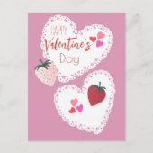 ハートとイチゴ幸せなバレンタインデー シーズンポストカード (正面)
