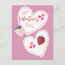 ハートとイチゴ幸せなバレンタインデー シーズンポストカード