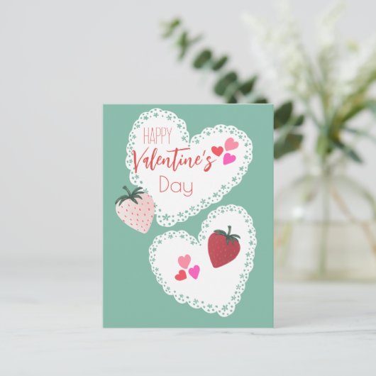 ハートとイチゴ幸せなバレンタインデー シーズンポストカード (スタンド正面)
