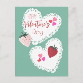 ハートとイチゴ幸せなバレンタインデー シーズンポストカード