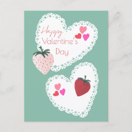 ハートとイチゴ幸せなバレンタインデー シーズンポストカード