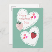 ハートとイチゴ幸せなバレンタインデー シーズンポストカード (正面/裏面)