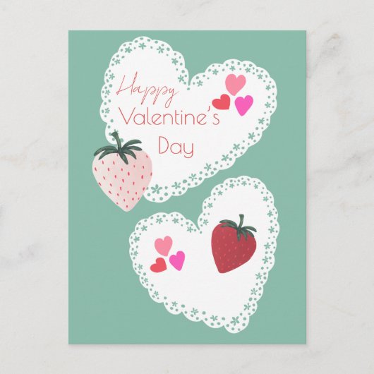 ハートとイチゴ幸せなバレンタインデー シーズンポストカード (正面)