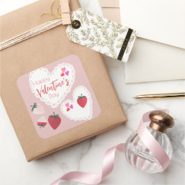 ハートとイチゴ幸せなバレンタインデー スクエアシール