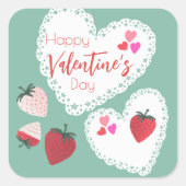 ハートとイチゴ幸せなバレンタインデー スクエアシール (正面)