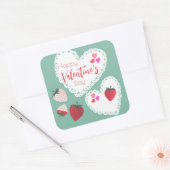 ハートとイチゴ幸せなバレンタインデー スクエアシール (封筒)