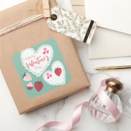 ハートとイチゴ幸せなバレンタインデー スクエアシール