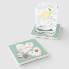 ハートとイチゴ幸せなバレンタインデー ストーンコースター