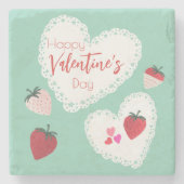 ハートとイチゴ幸せなバレンタインデー ストーンコースター (正面)