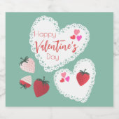 ハートとイチゴ幸せなバレンタインデー スパークリングワインラベル (シングルラベル)