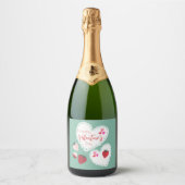 ハートとイチゴ幸せなバレンタインデー スパークリングワインラベル (正面)