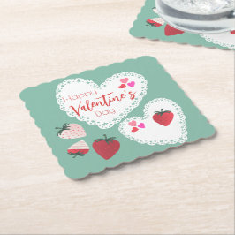 ハートとイチゴ幸せなバレンタインデー ペーパーコースター