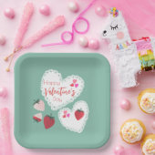 ハートとイチゴ幸せなバレンタインデー ペーパープレート (パーティー)