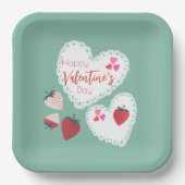 ハートとイチゴ幸せなバレンタインデー ペーパープレート (正面)