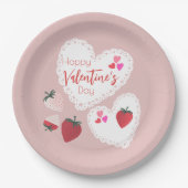 ハートとイチゴ幸せなバレンタインデー ペーパープレート (正面)