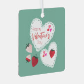 ハートとイチゴ幸せなバレンタインデー メタルオーナメント (正面右)