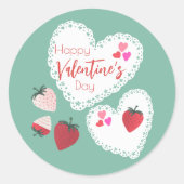 ハートとイチゴ幸せなバレンタインデー ラウンドシール (正面)