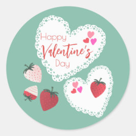ハートとイチゴ幸せなバレンタインデー ラウンドシール