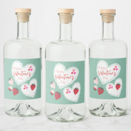ハートとイチゴ幸せなバレンタインデー リキュールボトルラベル