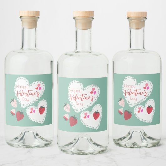 ハートとイチゴ幸せなバレンタインデー リキュールボトルラベル (ボトル)